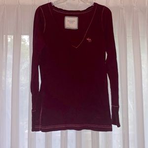 Abercrombie & Fitch Maroon V-neck Long Sleeve
